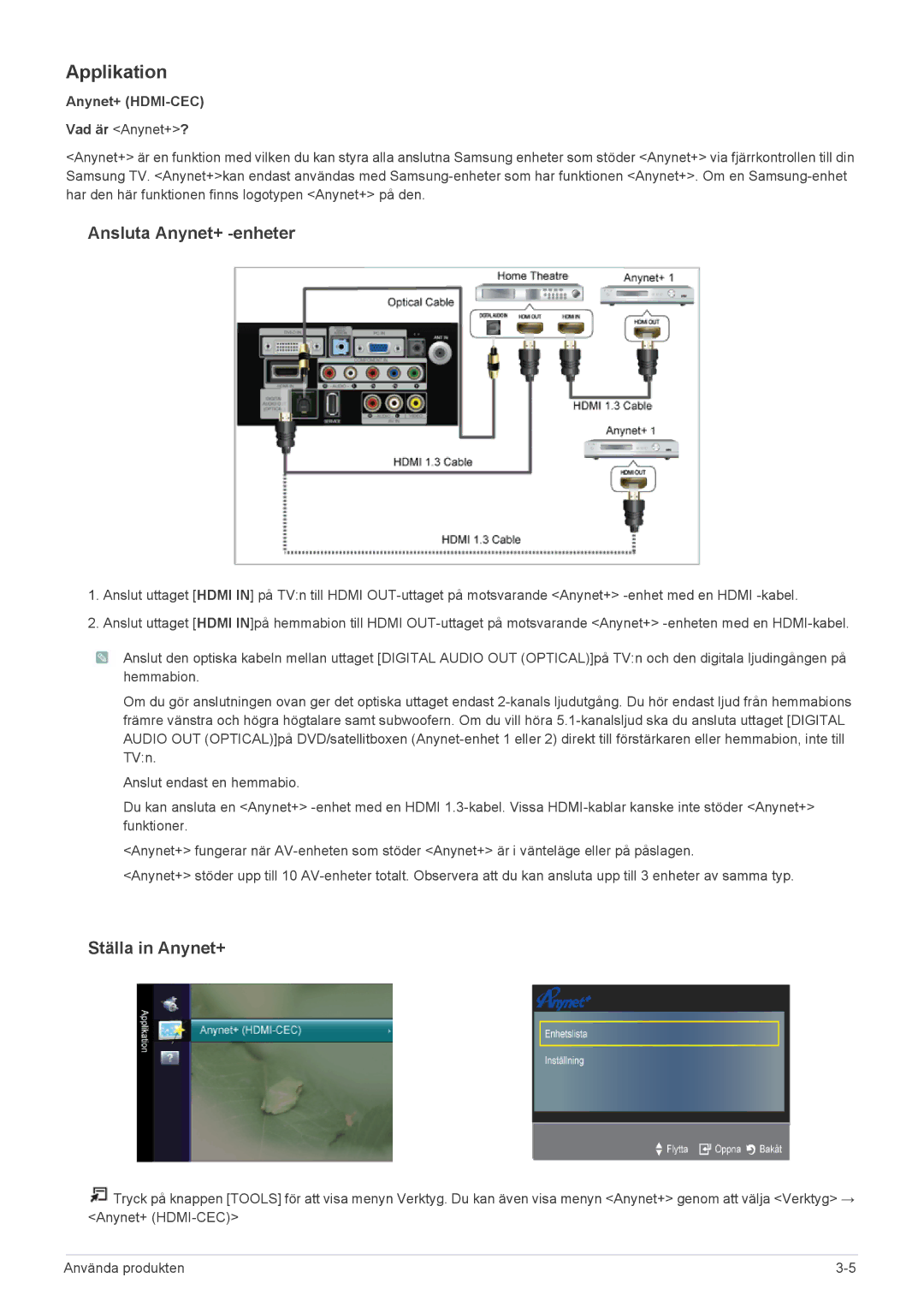 Samsung LS24EMDKU/XE, LS27EMDKU/XE manual Applikation, Anynet+ HDMI-CEC 