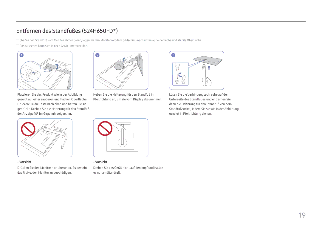 Samsung LS27H650FDUXEN manual Entfernen des Standfußes S24H650FD 