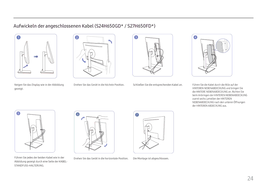 Samsung LS27H650FDUXEN manual Aufwickeln der angeschlossenen Kabel S24H650GD* / S27H650FD 