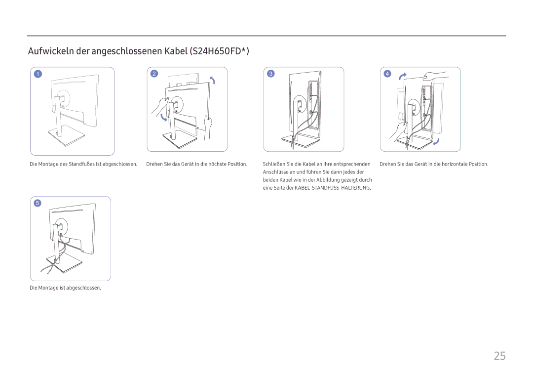 Samsung LS27H650FDUXEN manual Aufwickeln der angeschlossenen Kabel S24H650FD 