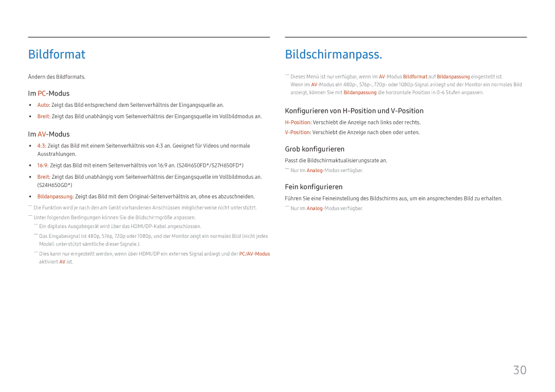 Samsung LS27H650FDUXEN manual Bildformat, Bildschirmanpass 