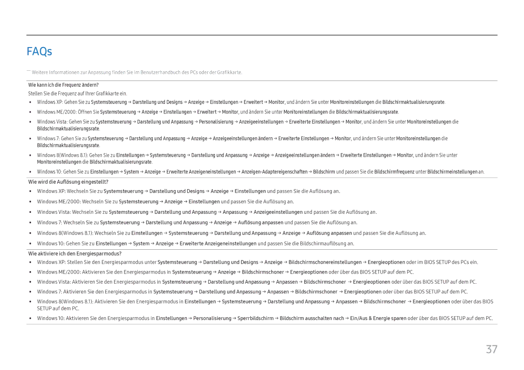 Samsung LS27H650FDUXEN manual FAQs, Wie kann ich die Frequenz ändern?, Wie wird die Auflösung eingestellt? 