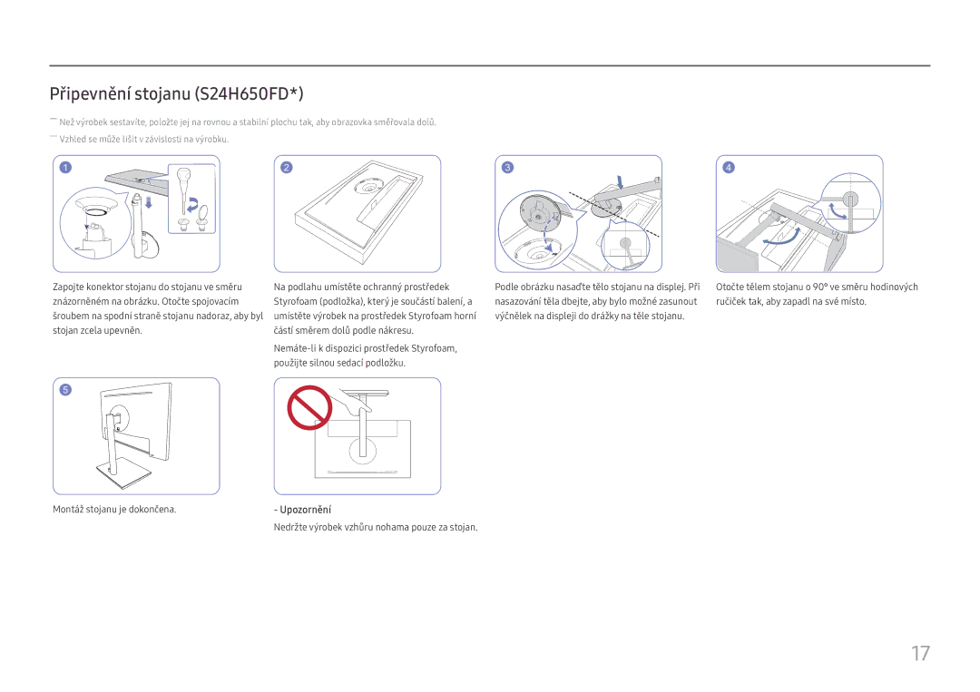 Samsung LS27H650FDUXEN manual Připevnění stojanu S24H650FD 