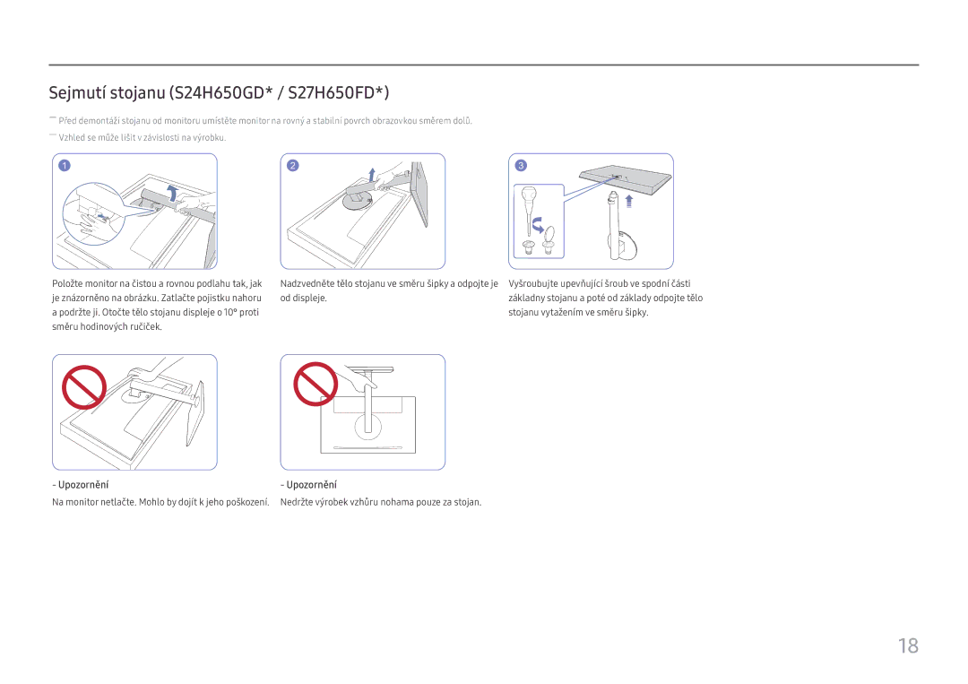 Samsung LS27H650FDUXEN manual Sejmutí stojanu S24H650GD* / S27H650FD 