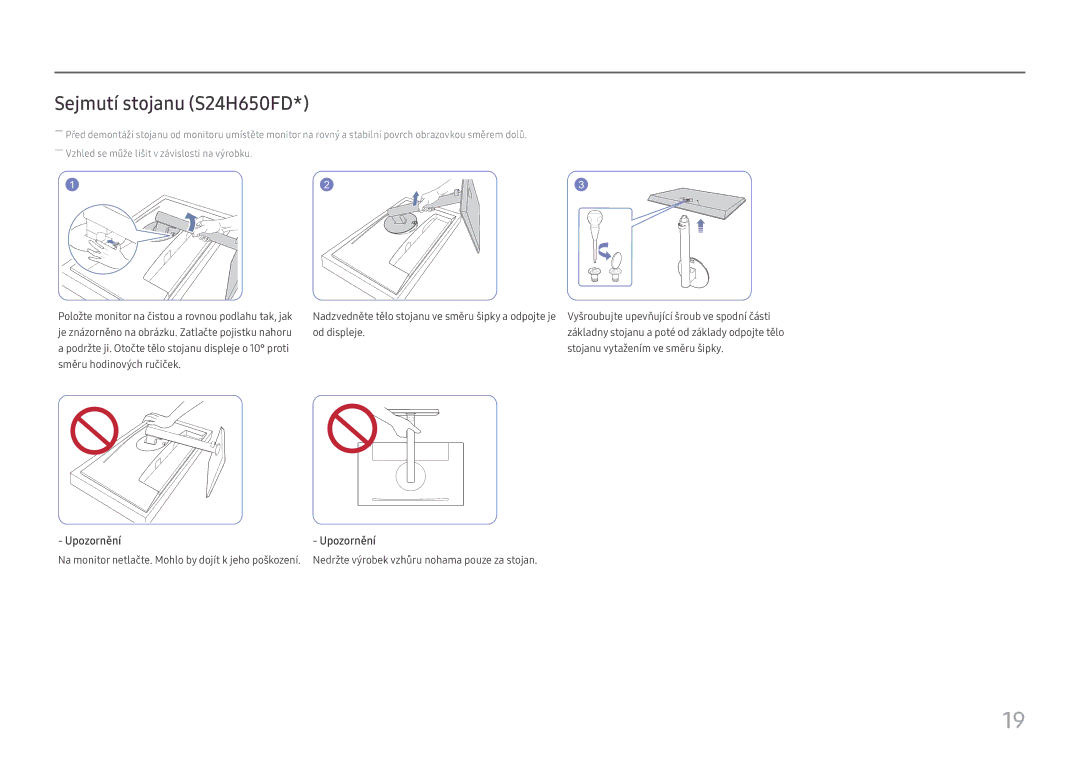 Samsung LS27H650FDUXEN manual Sejmutí stojanu S24H650FD 