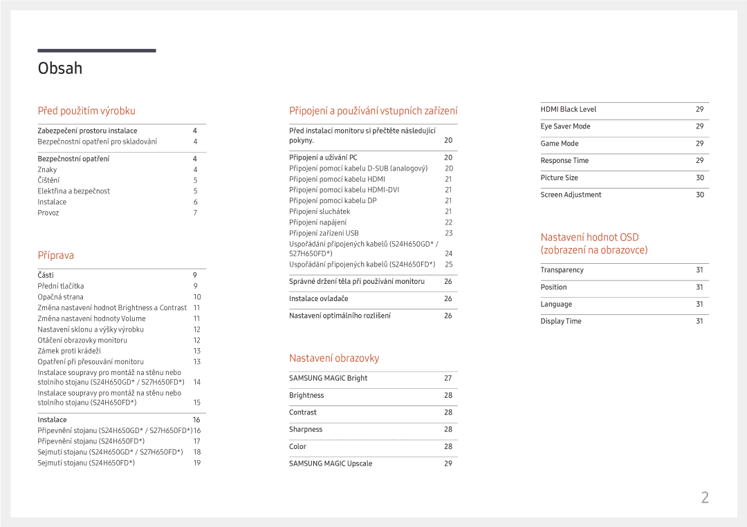 Samsung LS27H650FDUXEN manual Obsah 