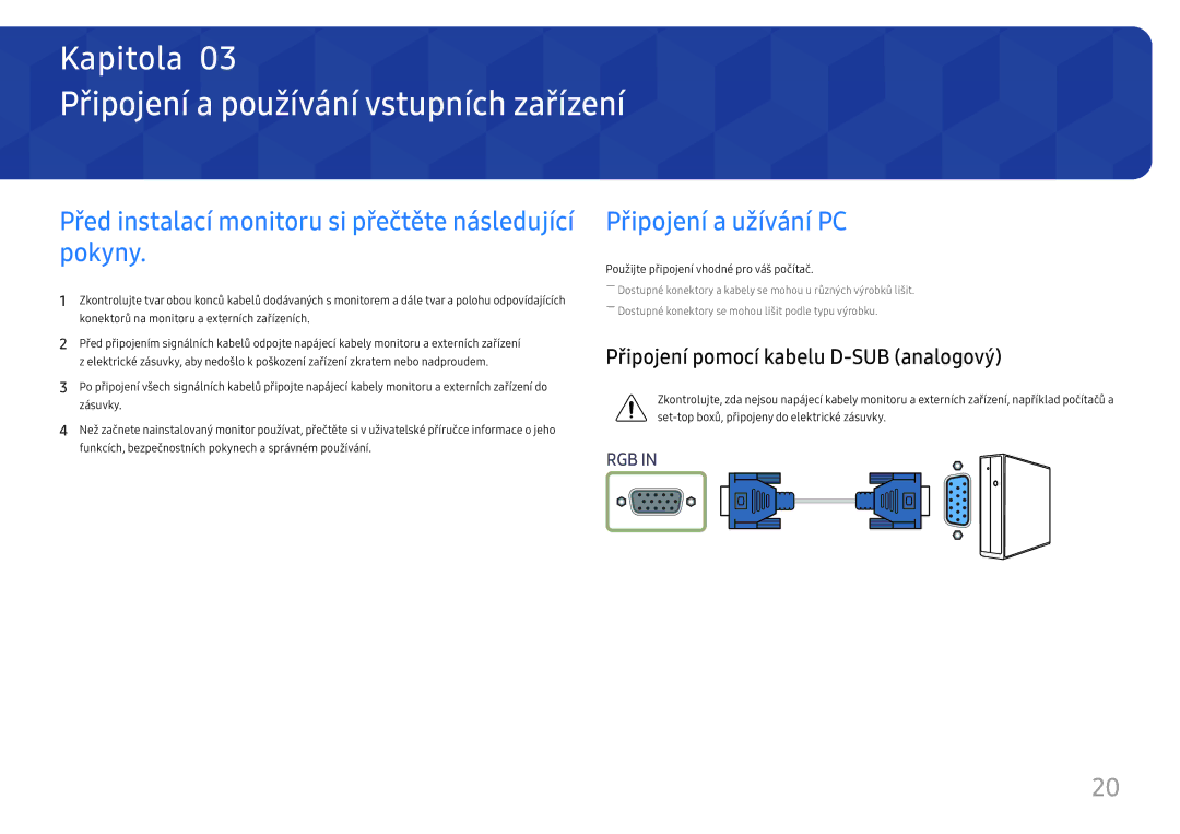 Samsung LS27H650FDUXEN Připojení a používání vstupních zařízení, Před instalací monitoru si přečtěte následující pokyny 