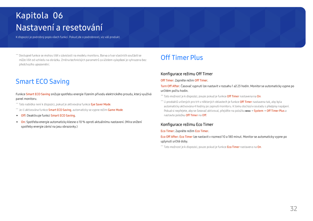 Samsung LS27H650FDUXEN manual Nastavení a resetování, Smart ECO Saving, Off Timer Plus 