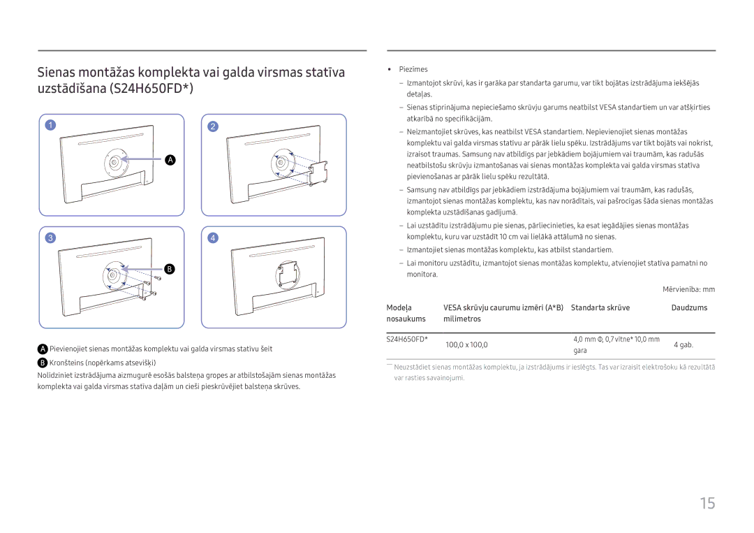 Samsung LS27H650FDUXEN manual Standarta skrūve 