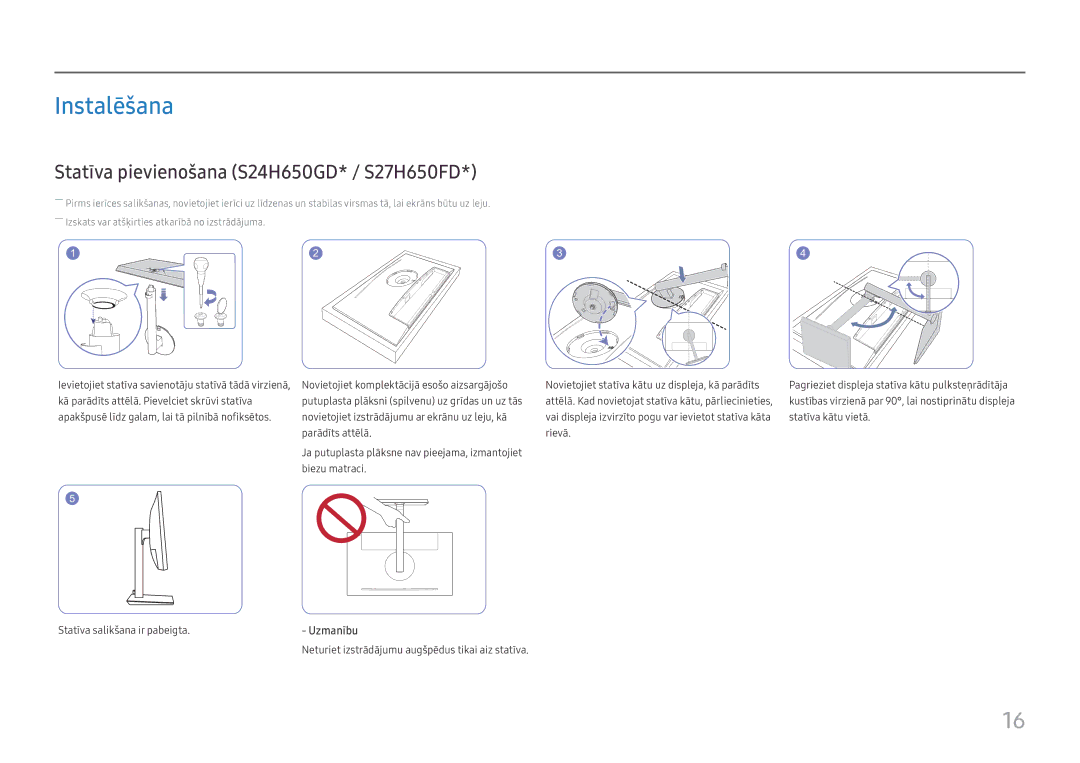 Samsung LS27H650FDUXEN manual Instalēšana, Statīva pievienošana S24H650GD* / S27H650FD 