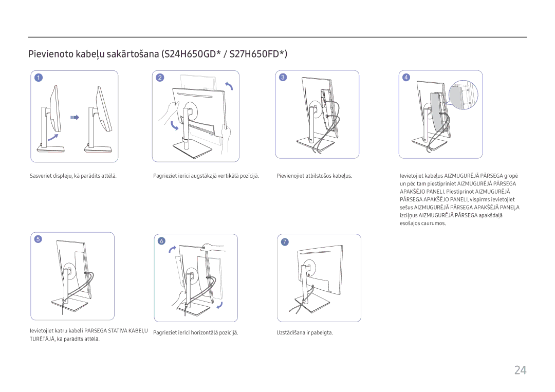 Samsung LS27H650FDUXEN manual Pievienoto kabeļu sakārtošana S24H650GD* / S27H650FD 