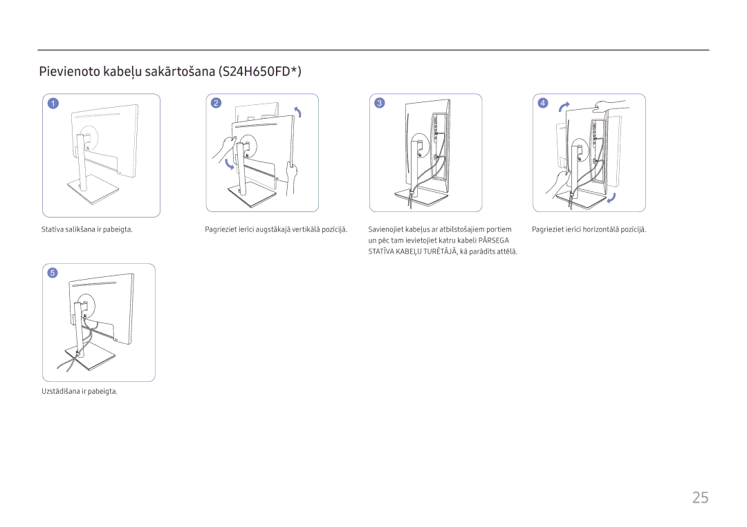 Samsung LS27H650FDUXEN manual Pievienoto kabeļu sakārtošana S24H650FD 