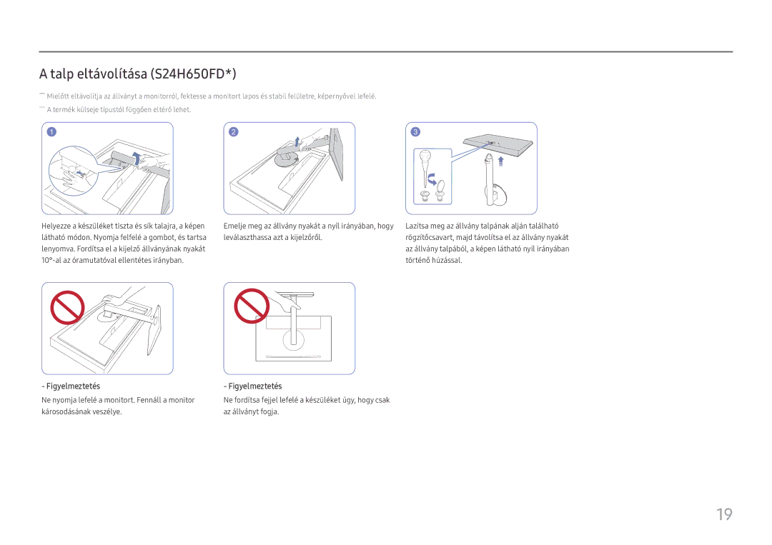 Samsung LS27H650FDUXEN manual Talp eltávolítása S24H650FD 