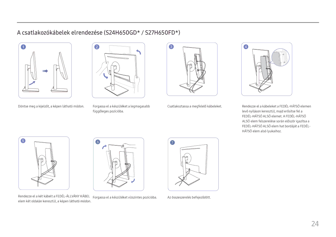 Samsung LS27H650FDUXEN manual Csatlakozókábelek elrendezése S24H650GD* / S27H650FD 