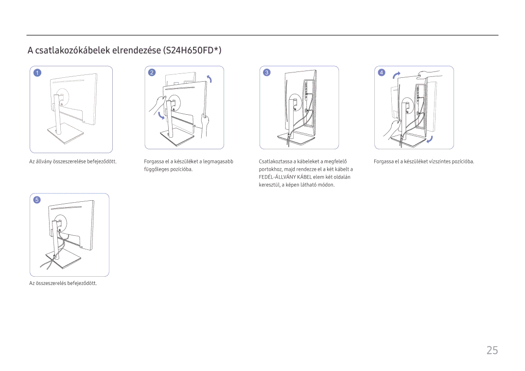 Samsung LS27H650FDUXEN manual Csatlakozókábelek elrendezése S24H650FD 