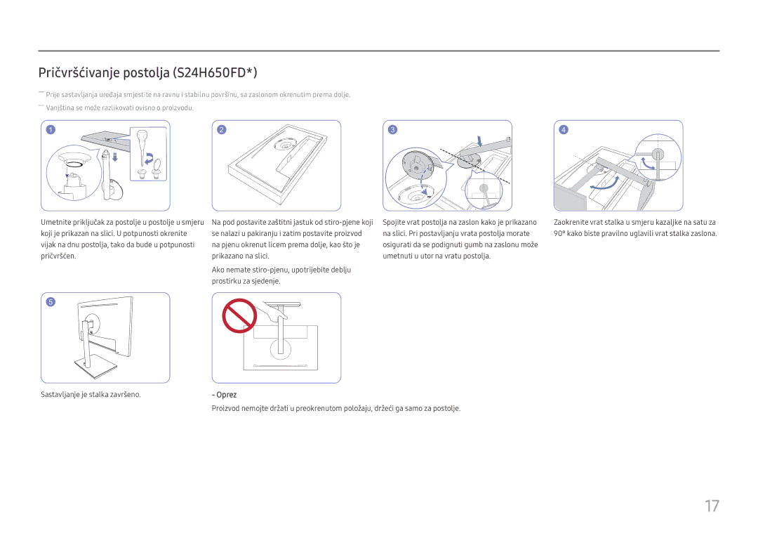 Samsung LS27H650FDUXEN manual Pričvršćivanje postolja S24H650FD 