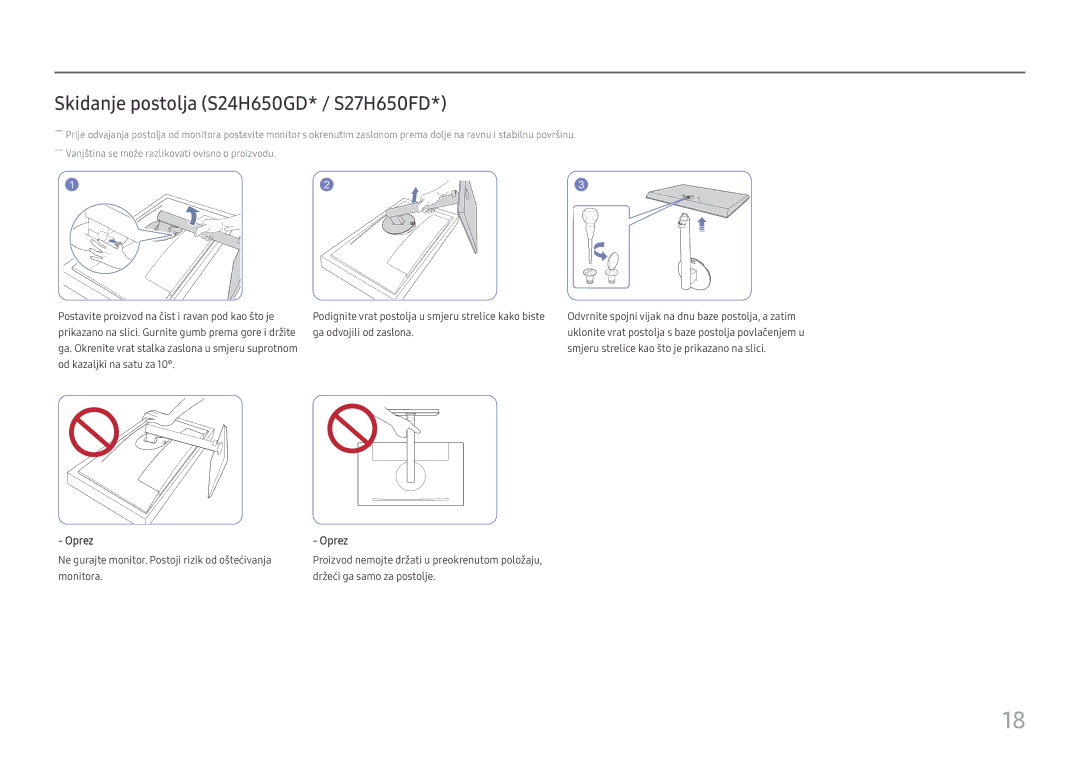 Samsung LS27H650FDUXEN manual Skidanje postolja S24H650GD* / S27H650FD 