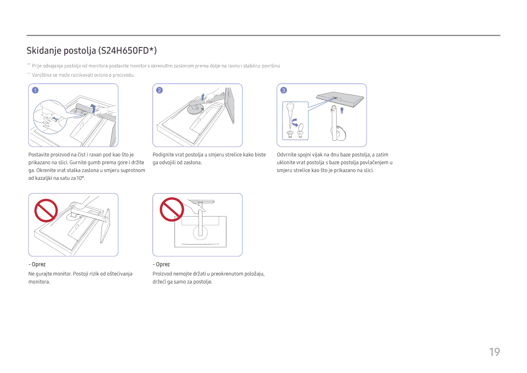 Samsung LS27H650FDUXEN manual Skidanje postolja S24H650FD 