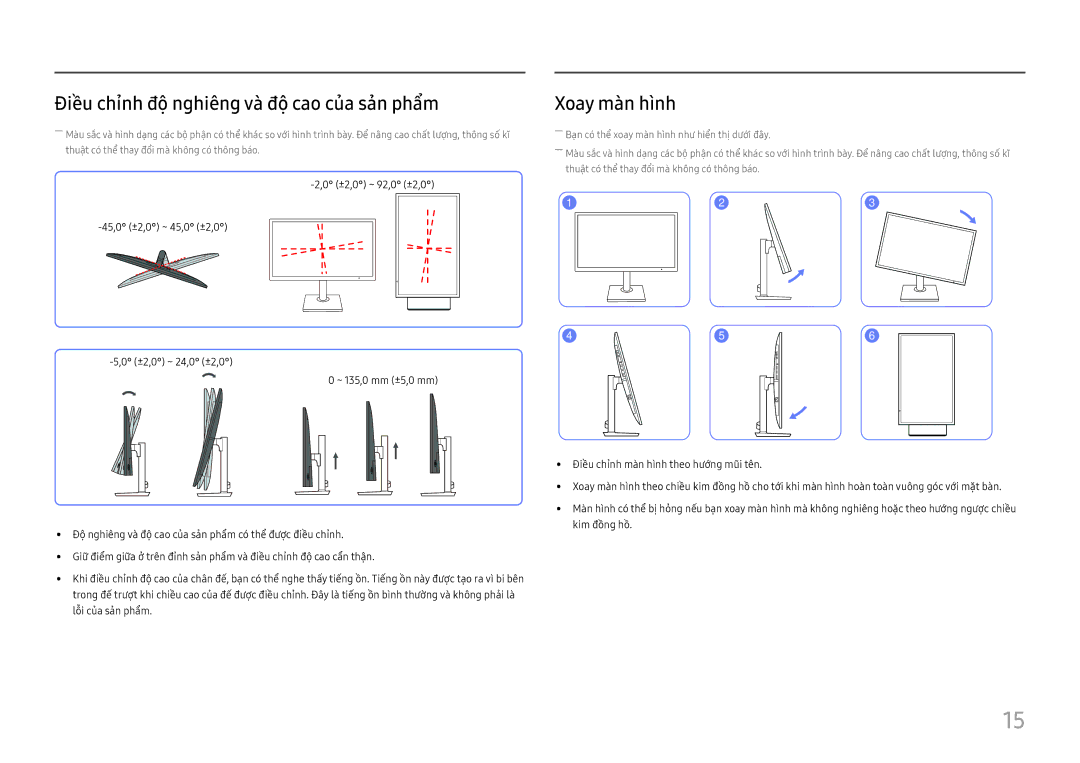 Samsung LS27H850QFEXXV manual Điề̀u chỉnh độ nghiêng và̀ độ cao củ̉a sản phẩ̉m, Xoay màn hinh 