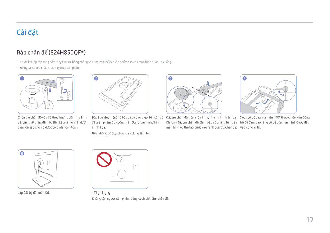 Samsung LS27H850QFEXXV manual Cài đăt, Ráp chân đế́ S24H850QF, Thận trong 