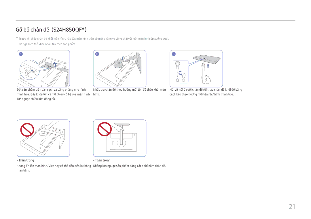 Samsung LS27H850QFEXXV manual Gỡ bỏ̉ chân đế́ S24H850QF 