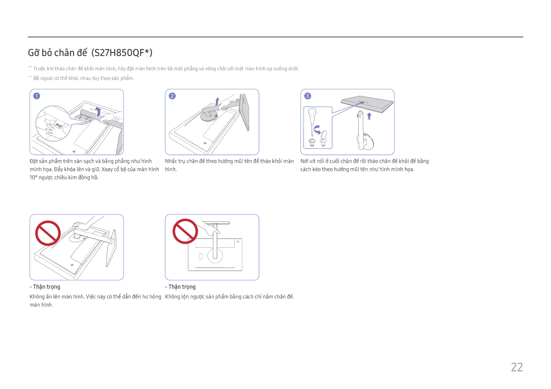 Samsung LS27H850QFEXXV manual Gỡ bỏ̉ chân đế́ S27H850QF 