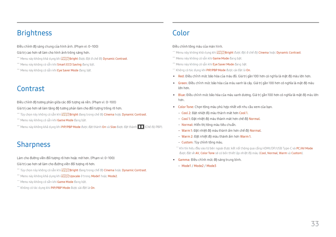 Samsung LS27H850QFEXXV manual Brightness, Contrast, Sharpness, Color 