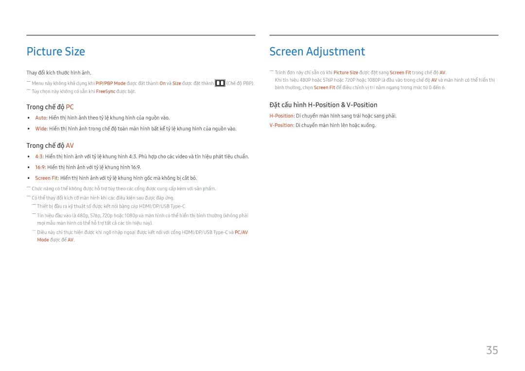 Samsung LS27H850QFEXXV manual Picture Size, Screen Adjustment 