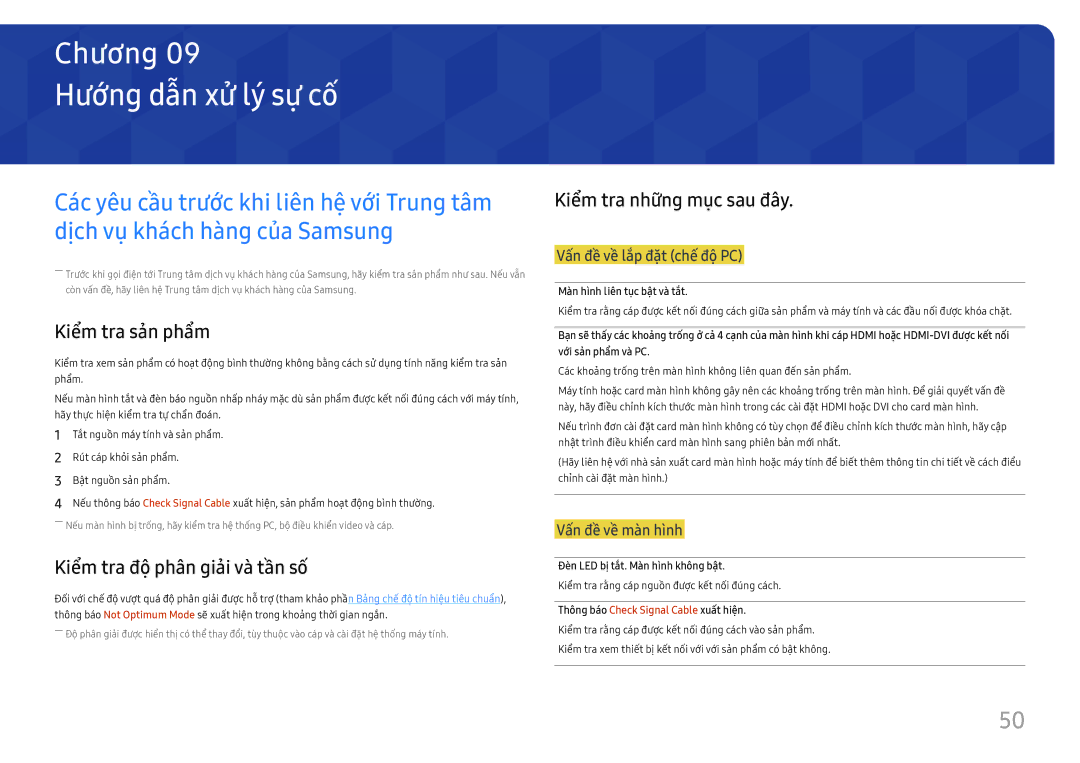 Samsung LS27H850QFEXXV manual Hướng dẫn xử lý́ sự cố́, Kiể̉m tra sản phẩ̉m, Kiể̉m tra độ phân giải và̀ tầ̀n số́ 