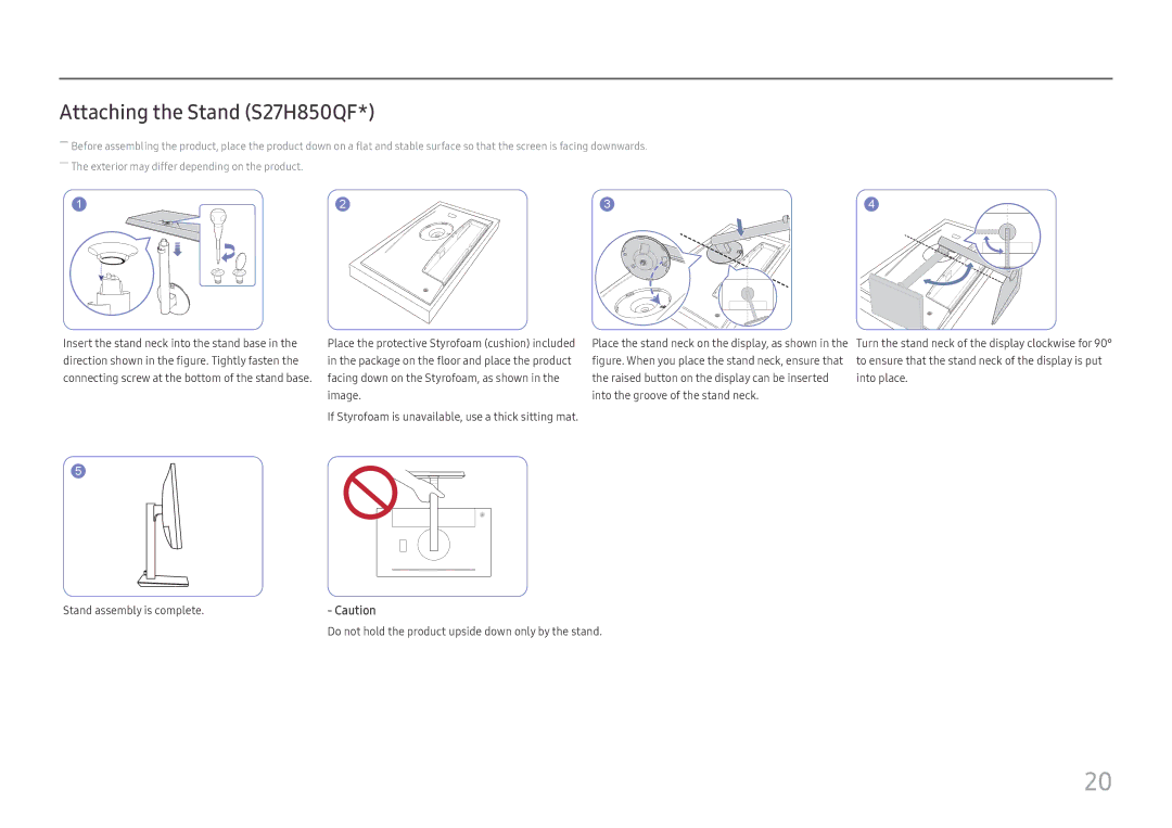 Samsung LS24H850QFUXXE, LS27H850QFUXEN, LS24H850QFUXEN, LS27H850QFEXXV, LS27H850QFUXXE manual Attaching the Stand S27H850QF 