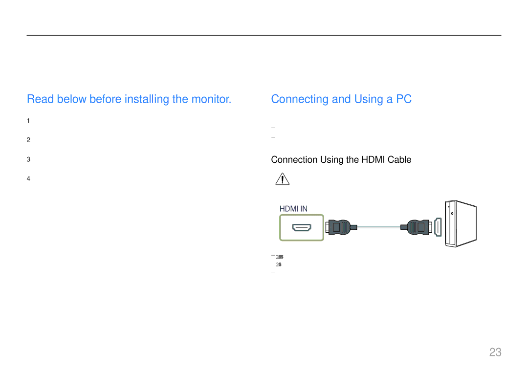 Samsung LS27H850QFMXCH, LS27H850QFUXEN manual Connecting and Using a Source Device, Read below before installing the monitor 