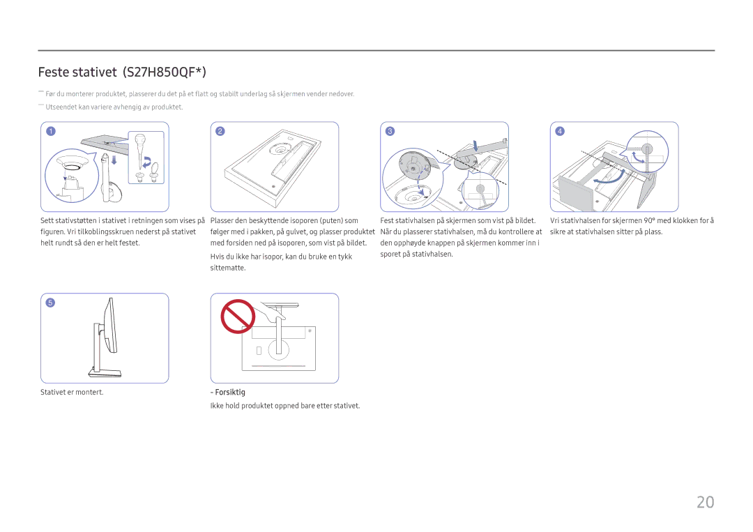 Samsung LS27H850QFUXEN, LS24H850QFUXEN, LS27H850QFUXXE, LS24H850QFUXXE manual Feste stativet S27H850QF 