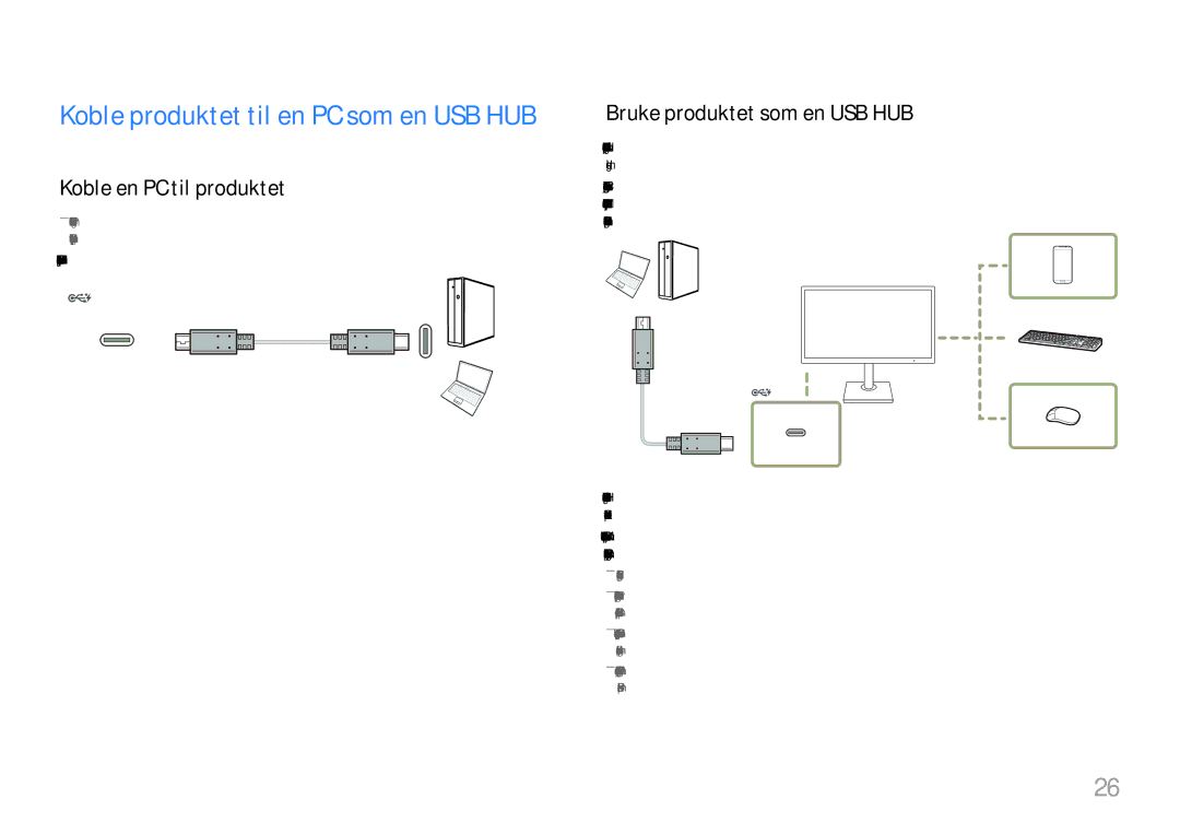 Samsung LS27H850QFUXXE Koble produktet til en PC som en USB HUB, Koble en PC til produktet, Bruke produktet som en USB HUB 