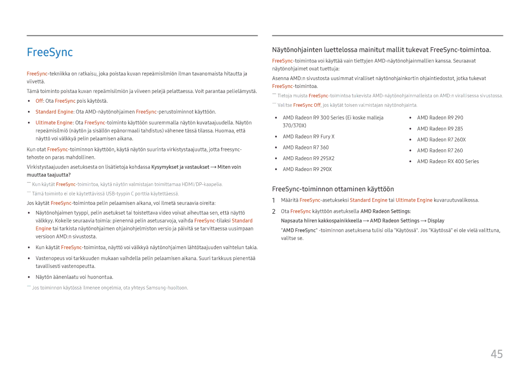 Samsung LS24H850QFUXEN, LS27H850QFUXEN, LS27H850QFUXXE, LS24H850QFUXXE manual FreeSync-toiminnon ottaminen käyttöön 