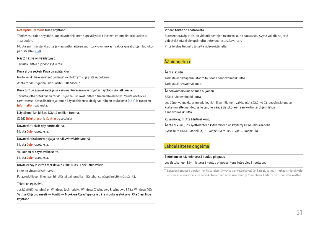 Samsung LS24H850QFUXXE, LS27H850QFUXEN, LS24H850QFUXEN, LS27H850QFUXXE manual Ääniongelma, Lähdelaitteen ongelma 