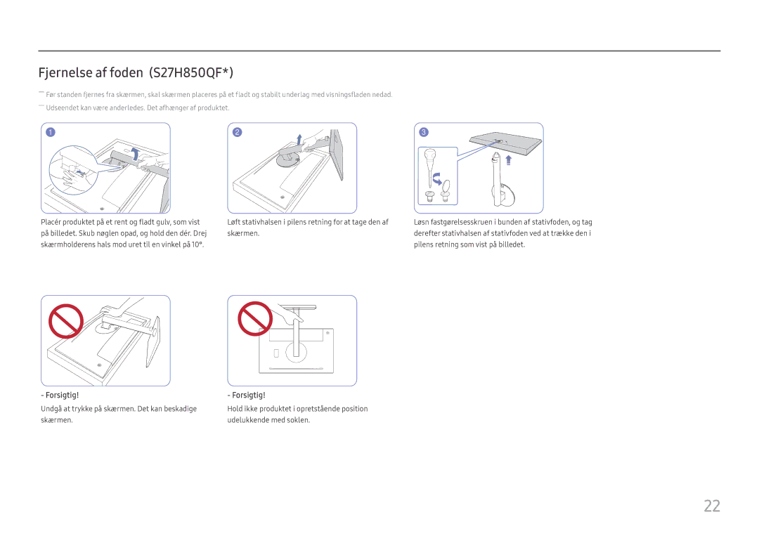 Samsung LS27H850QFUXXE, LS27H850QFUXEN, LS24H850QFUXEN, LS24H850QFUXXE manual Fjernelse af foden S27H850QF 