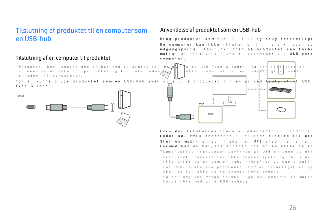 Samsung LS27H850QFUXXE Tilslutning af produktet til en computer som en USB-hub, Tilslutning af en computer til produktet 