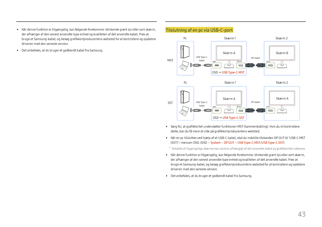 Samsung LS24H850QFUXXE, LS27H850QFUXEN, LS24H850QFUXEN manual Tilslutning af en pc via USB-C-port, OSD → USB Type-CSST 
