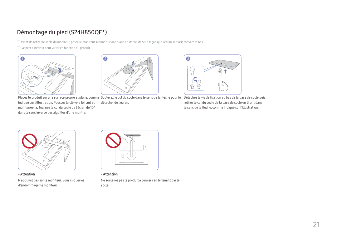 Samsung LS24H850QFUXEN, LS27H850QFUXEN manual Démontage du pied S24H850QF 