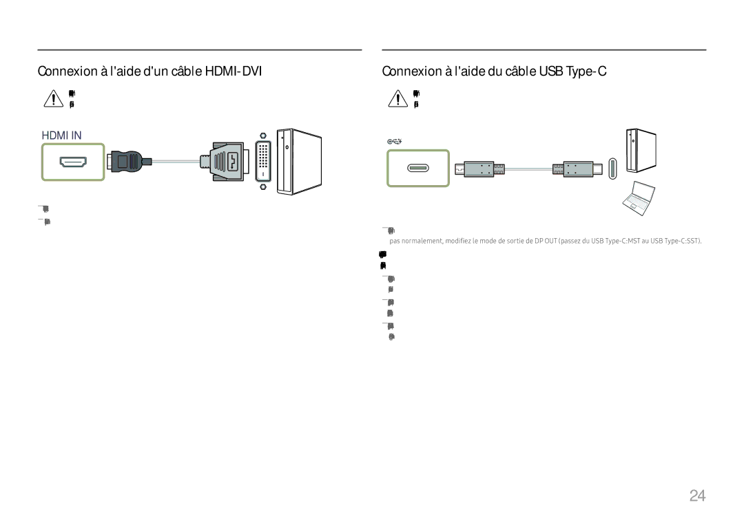 Samsung LS27H850QFUXEN, LS24H850QFUXEN manual Connexion à laide dun câble HDMI-DVI, Connexion à laide du câble USB Type-C 