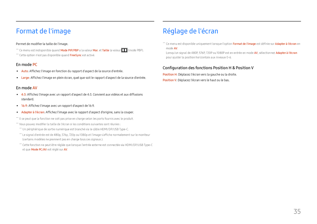 Samsung LS24H850QFUXEN, LS27H850QFUXEN manual Format de limage, Réglage de lécran 