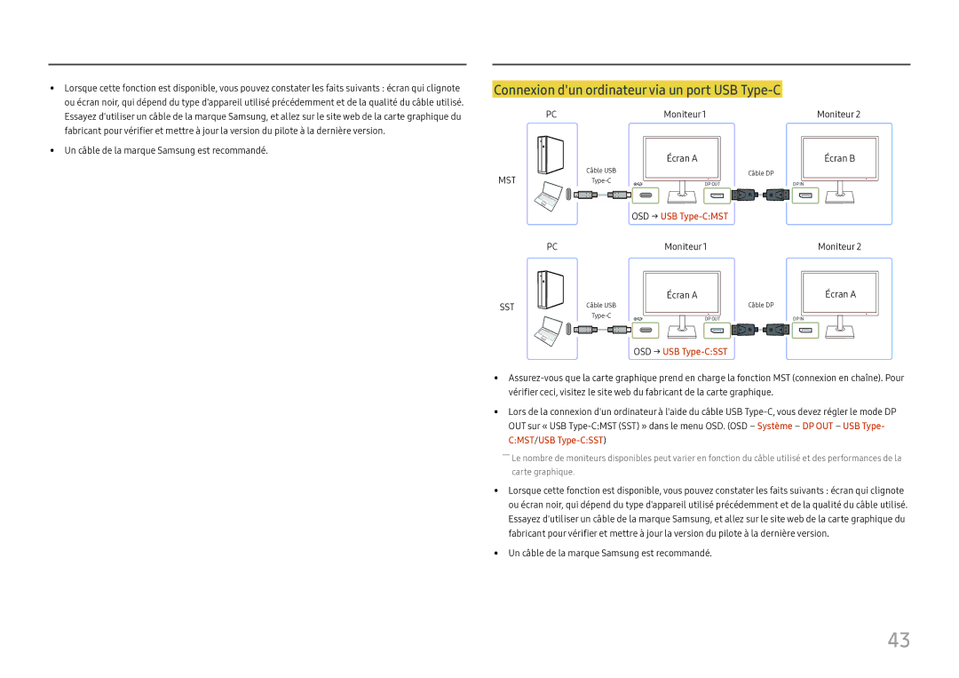 Samsung LS24H850QFUXEN, LS27H850QFUXEN manual Connexion dun ordinateur via un port USB Type-C, OSD → USB Type-CSST 