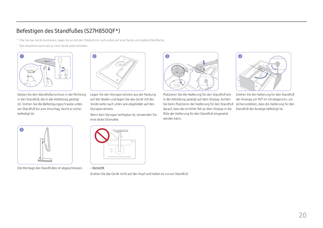 Samsung LS27H850QFUXEN, LS24H850QFUXEN manual Befestigen des Standfußes S27H850QF 