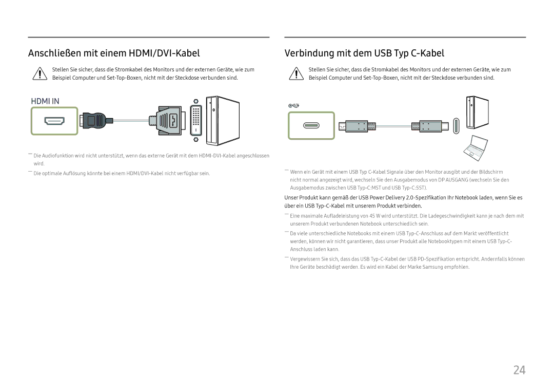 Samsung LS27H850QFUXEN, LS24H850QFUXEN manual Anschließen mit einem HDMI/DVI-Kabel, Verbindung mit dem USB Typ C-Kabel 