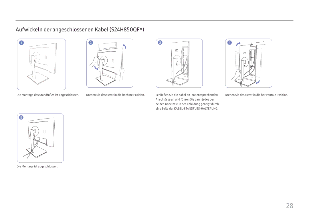 Samsung LS27H850QFUXEN, LS24H850QFUXEN manual Aufwickeln der angeschlossenen Kabel S24H850QF 