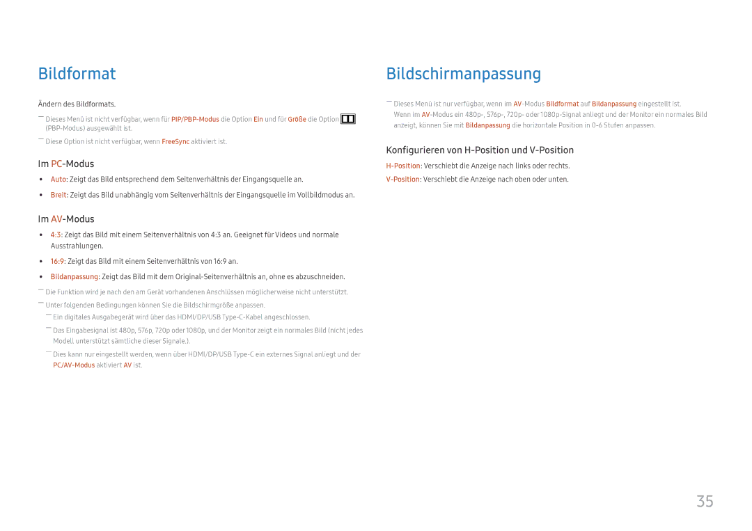 Samsung LS24H850QFUXEN, LS27H850QFUXEN manual Bildformat, Bildschirmanpassung 