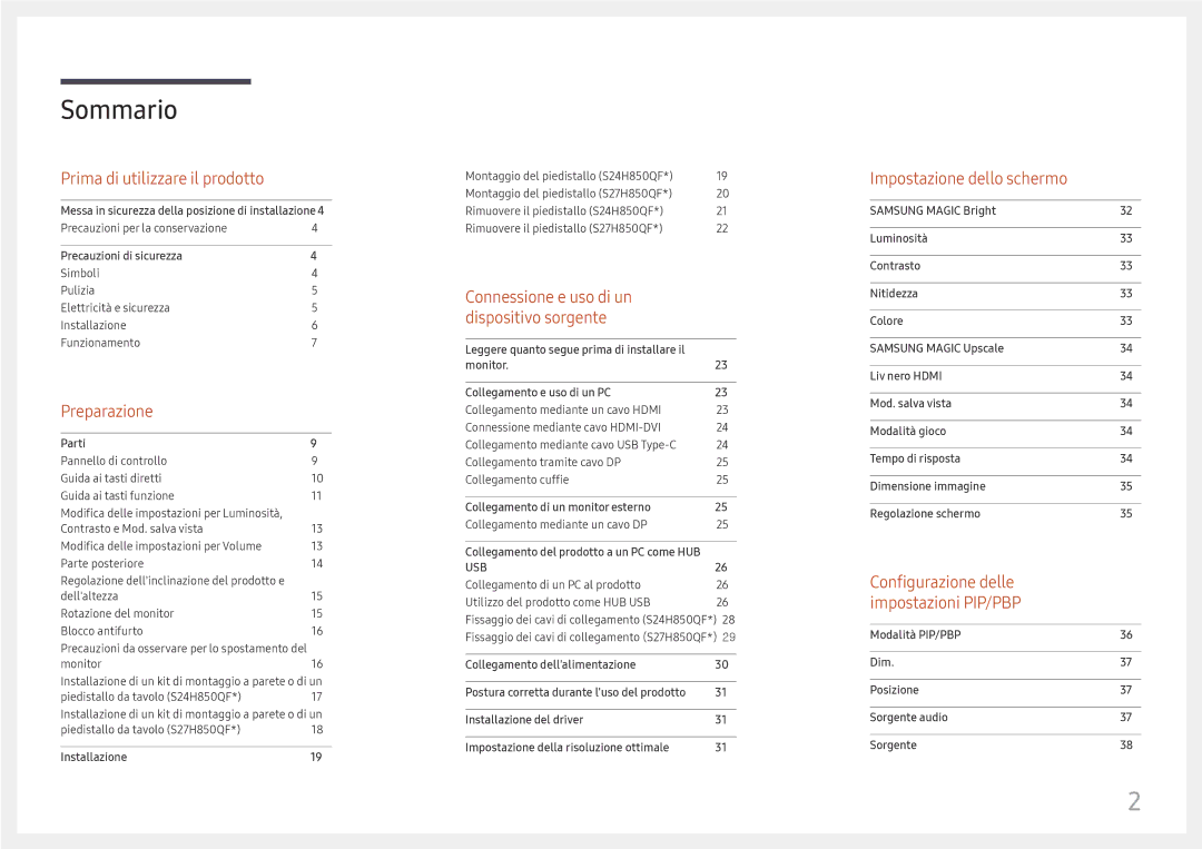 Samsung LS27H850QFUXEN, LS24H850QFUXEN manual Sommario 