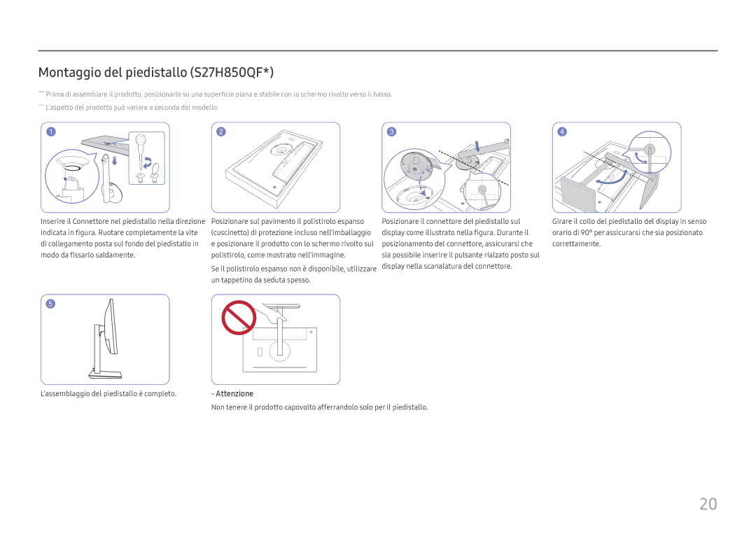 Samsung LS27H850QFUXEN, LS24H850QFUXEN manual Montaggio del piedistallo S27H850QF 