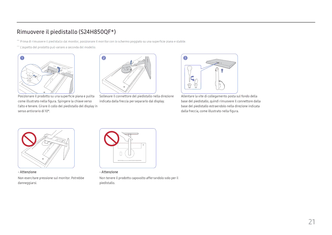 Samsung LS24H850QFUXEN, LS27H850QFUXEN manual Rimuovere il piedistallo S24H850QF 