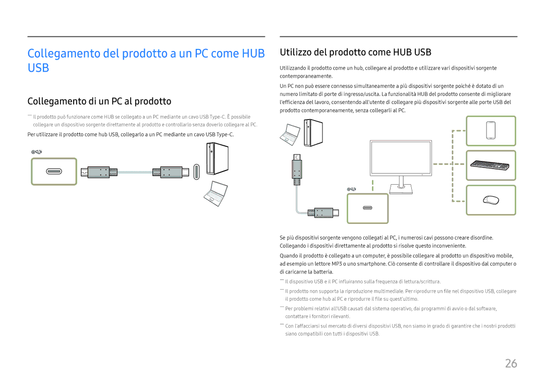 Samsung LS27H850QFUXEN, LS24H850QFUXEN Collegamento del prodotto a un PC come HUB USB, Collegamento di un PC al prodotto 